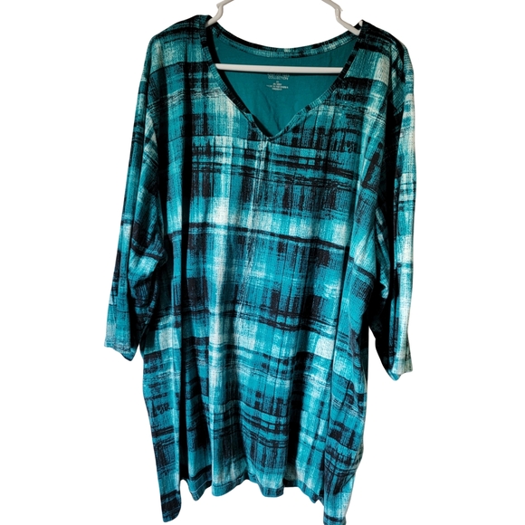 Catherines Tops - Catherines Turquoise and Black Plaid Tunic
